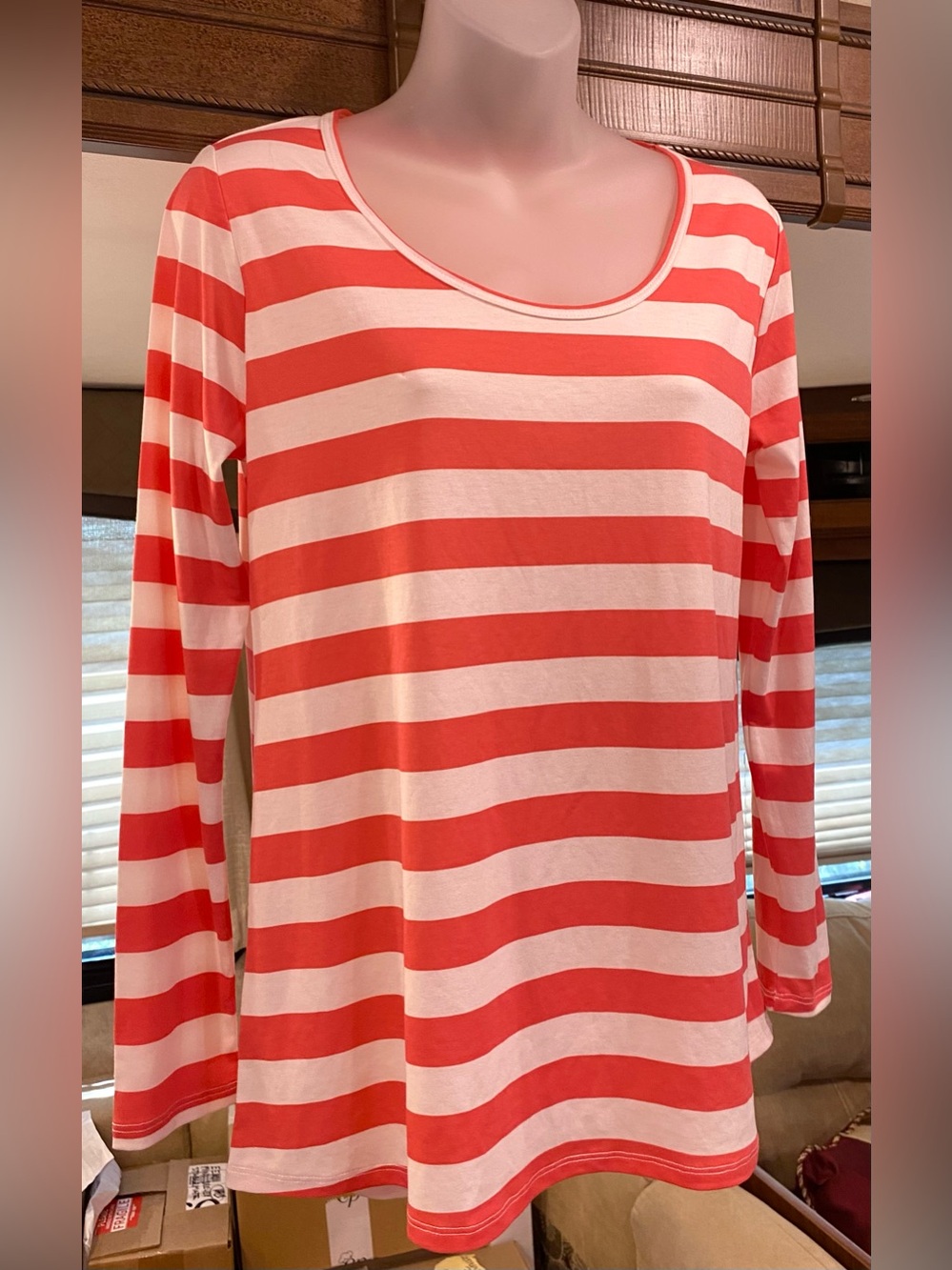 NEW!  LuLaRoe Salmon Pink & White Striped Lynnae Top: Sz. S